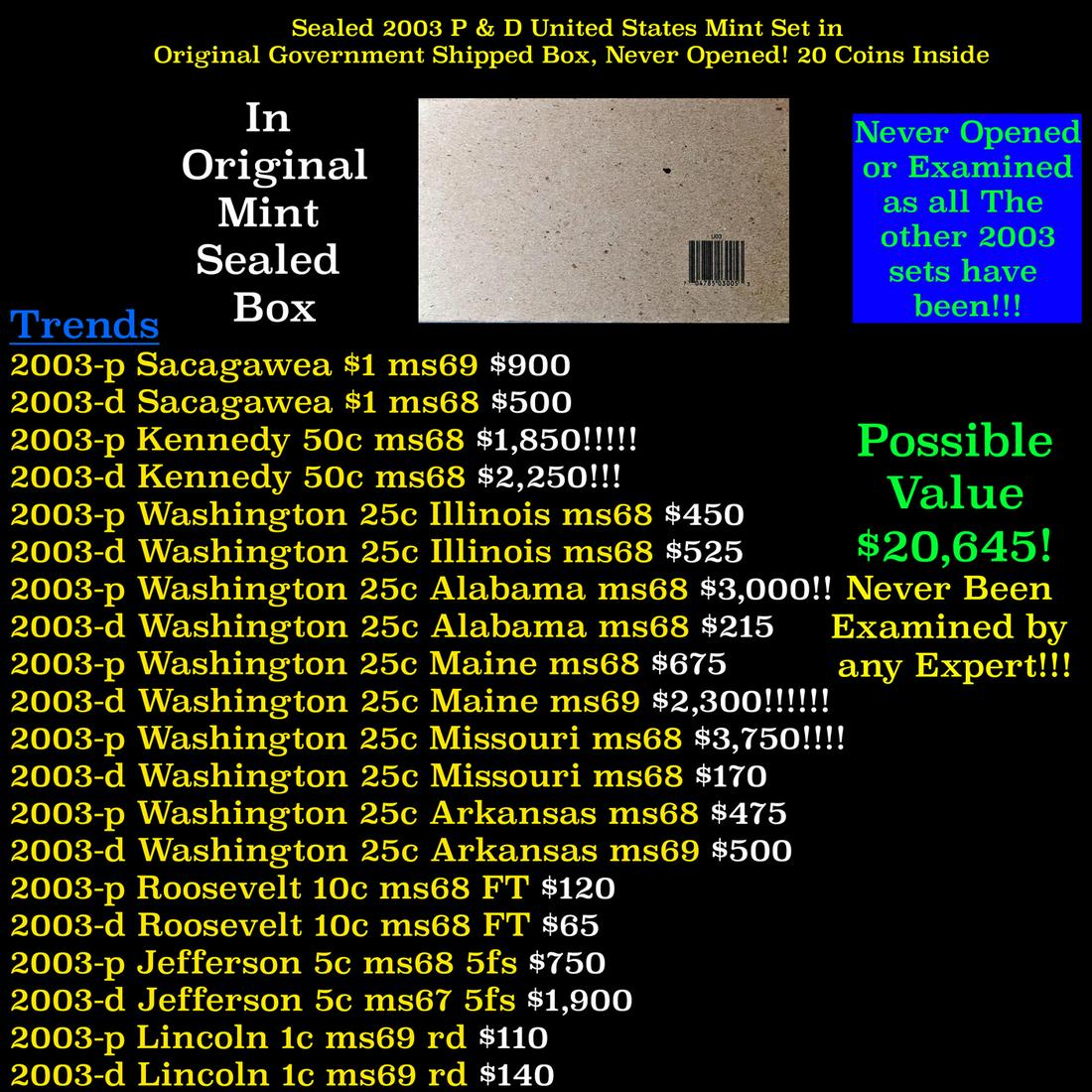 Sealed 2003 United States Mint Set in Original Government Shipped Box, Never Opened! 20 Coins (1 of 2)