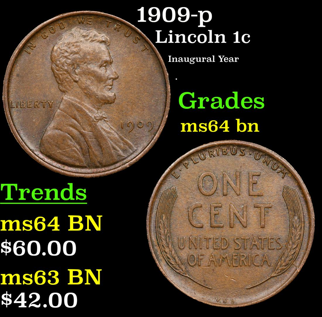 1909-p VDB Lincoln Cent 1c Grades Choice Unc BN (1 of 3)