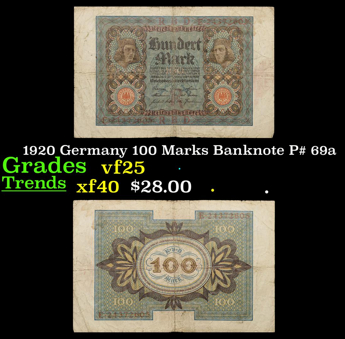 1920 Germany 100 Marks Banknote P# 69a Grades vf+ (1 of 3)