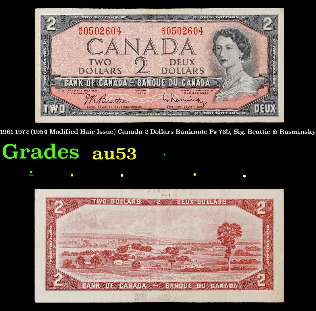1961-1972 (1954 Modified Hair Issue) Canada 2 Dollars Banknote P# 76b, Sig. Beattie & Rasminsky (1 of 3)