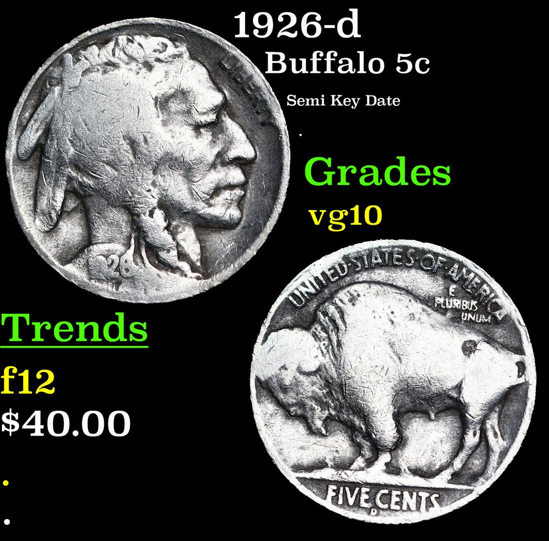 1926-d Buffalo Nickel 5c Grades vg+ (1 of 3)