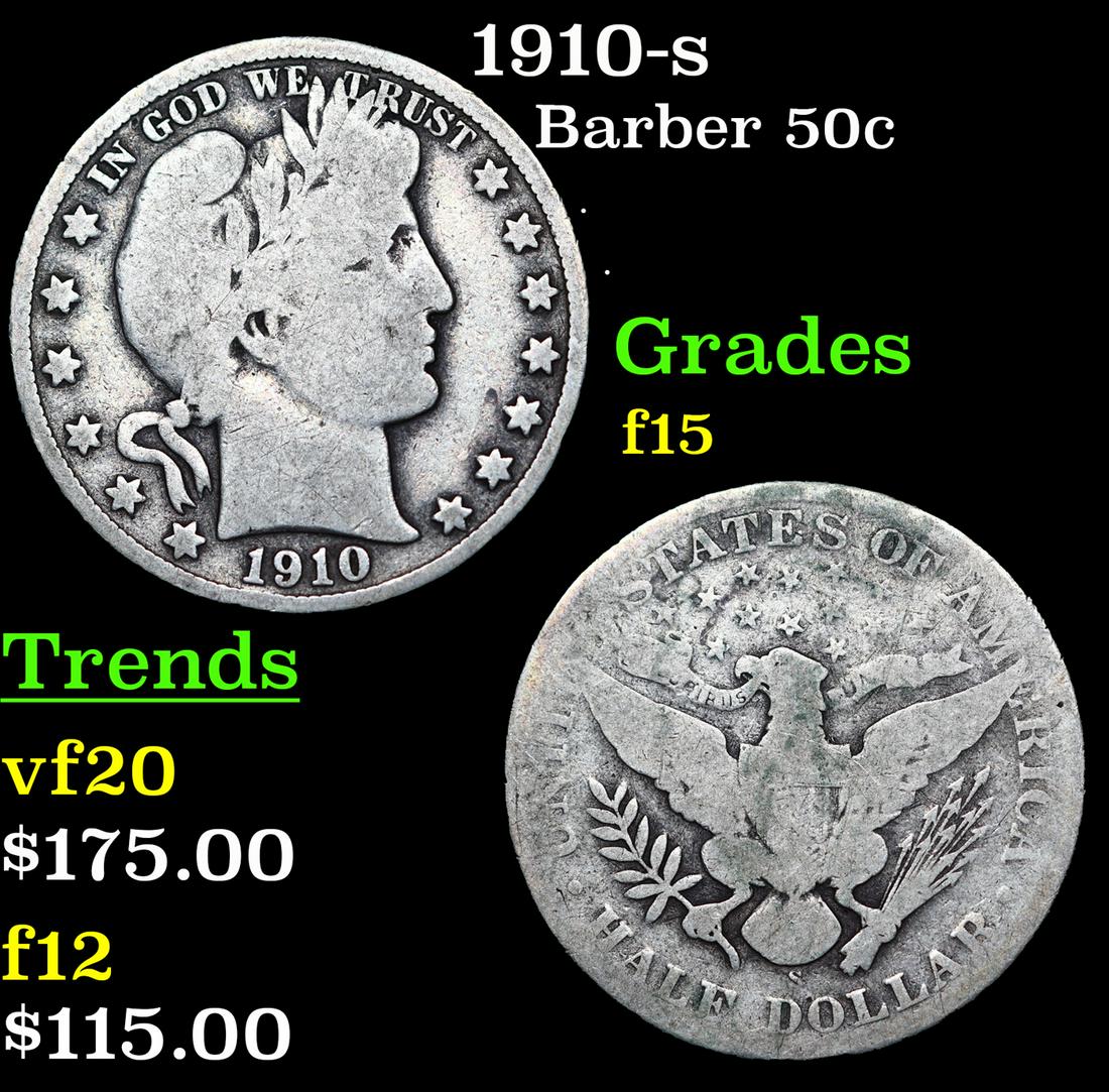 1910-s Barber Half Dollars 50c Grades f+ (1 of 3)