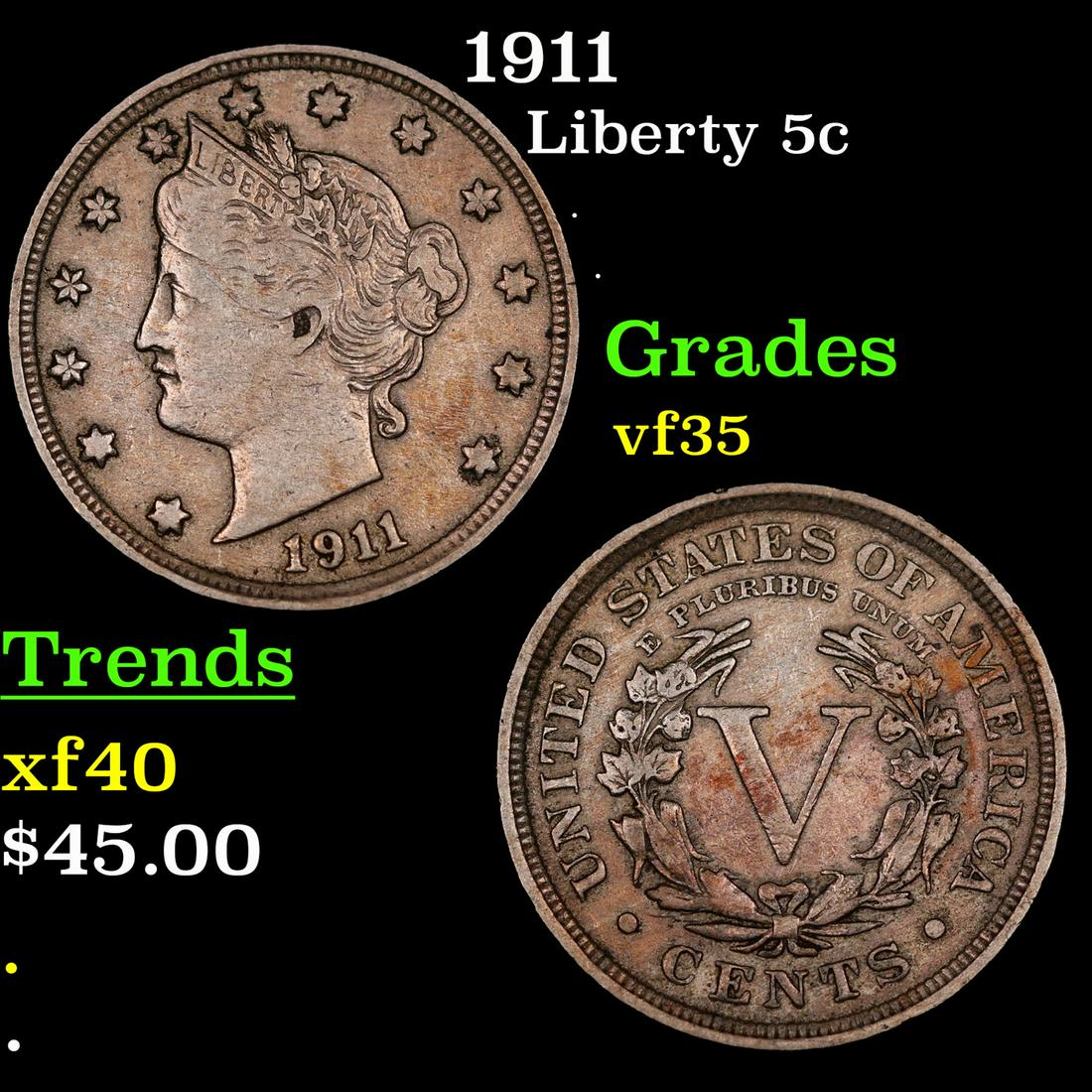 1911 Liberty Nickel 5c Grades vf++ (1 of 3)