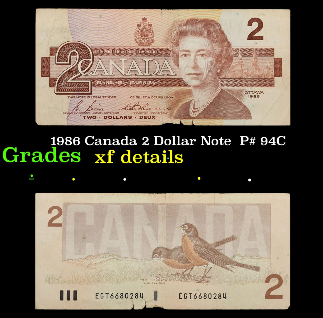 1986 Canada 2 Dollar Note  P# 94C Grades xf details (1 of 3)