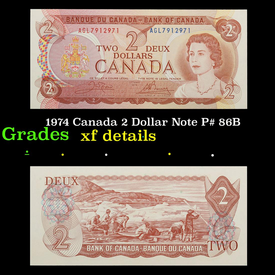1974 Canada 2 Dollar Note P# 86B Grades xf details (1 of 3)
