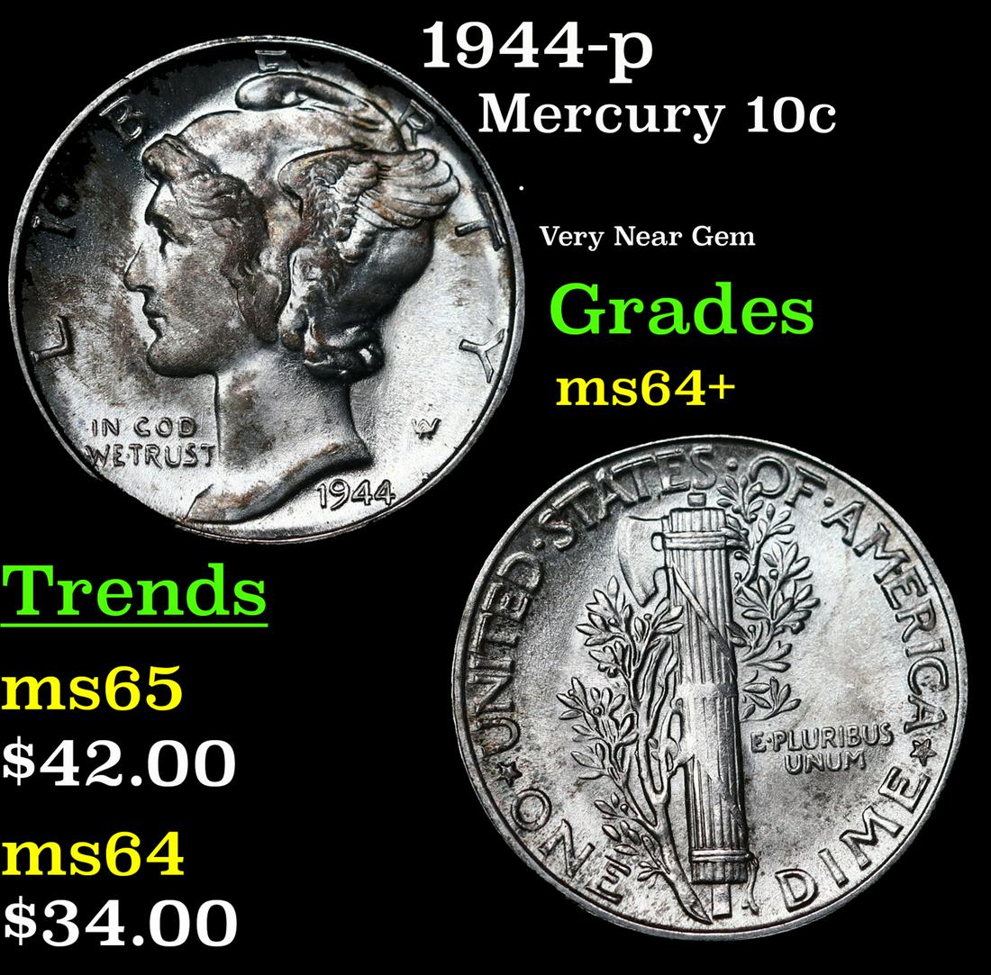1944-p Mercury Dime 10c Grades Choice+ Unc (1 of 3)