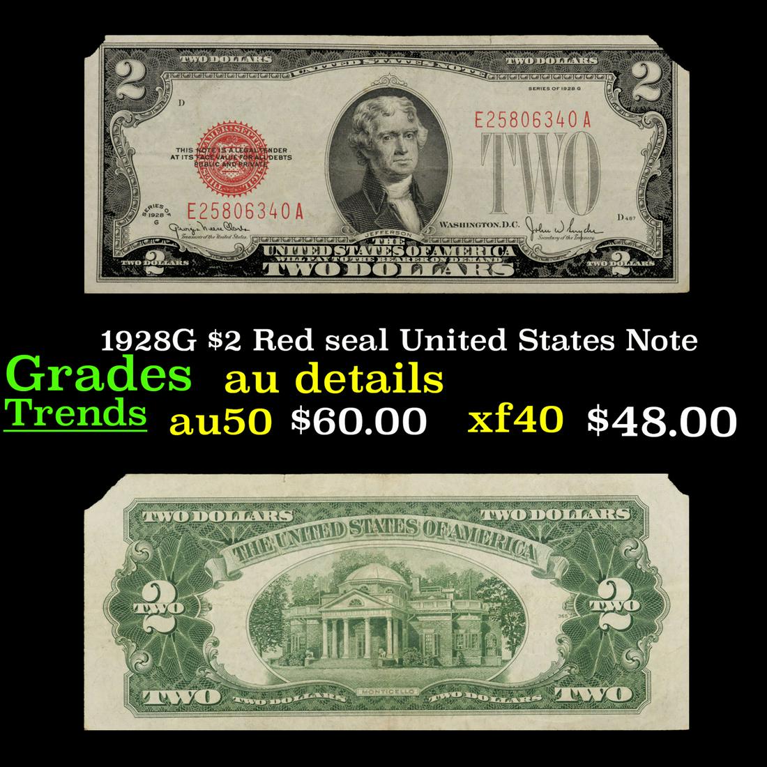 1928G $2 Red seal United States Note Grades AU Details (1 of 3)
