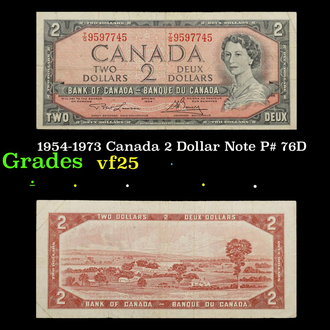 1954-1973 Canada 2 Dollar Note P# 76D Grades vf+ (1 of 3)