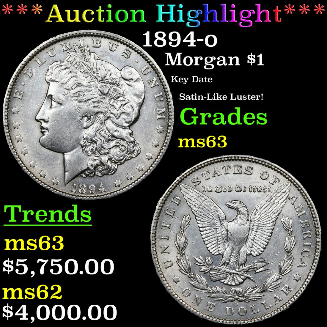 ***Auction Highlight*** 1894-o Morgan Dollar $1 Graded Select Unc BY USCG (fc) (1 of 3)