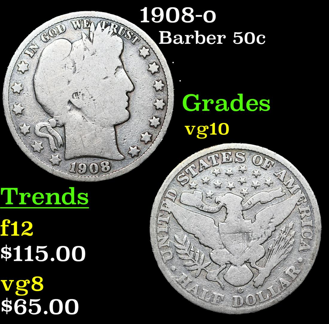 1908-o Barber Half Dollars 50c Grades vg+ (1 of 3)
