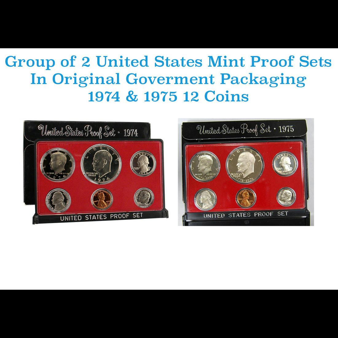 Group of 2 United States Mint Proof Sets 1974-1975 12 coins (1 of 3)