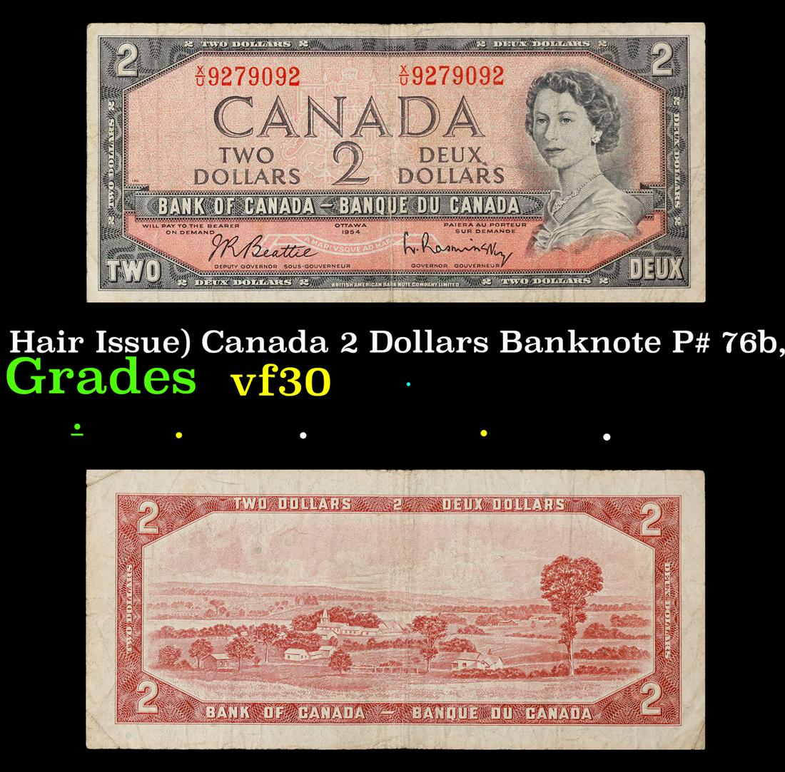 1961-1972 (1954 Modified Hair Issue) Canada 2 Dollars Banknote P# 76b, Sig. Beattie & Rasminsky (1 of 3)