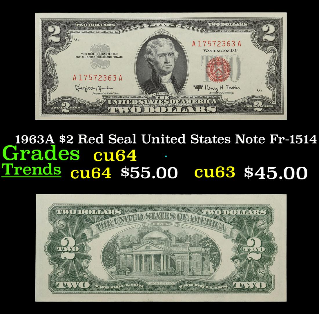 1963A $2 Red Seal United States Note Fr-1514 Grades Choice CU (1 of 3)