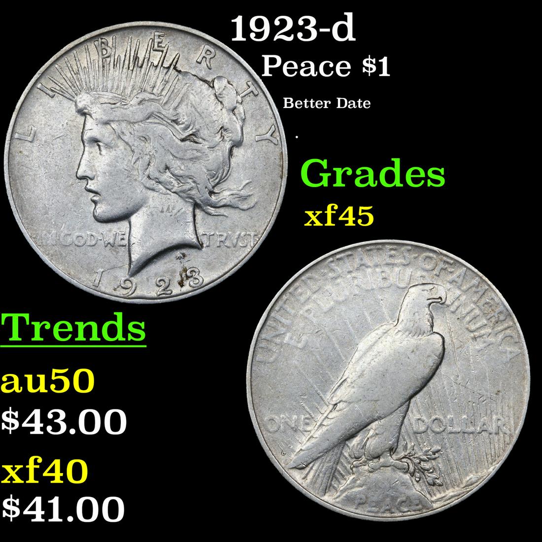 1923-d Peace Dollar $1 Grades xf+ (1 of 3)