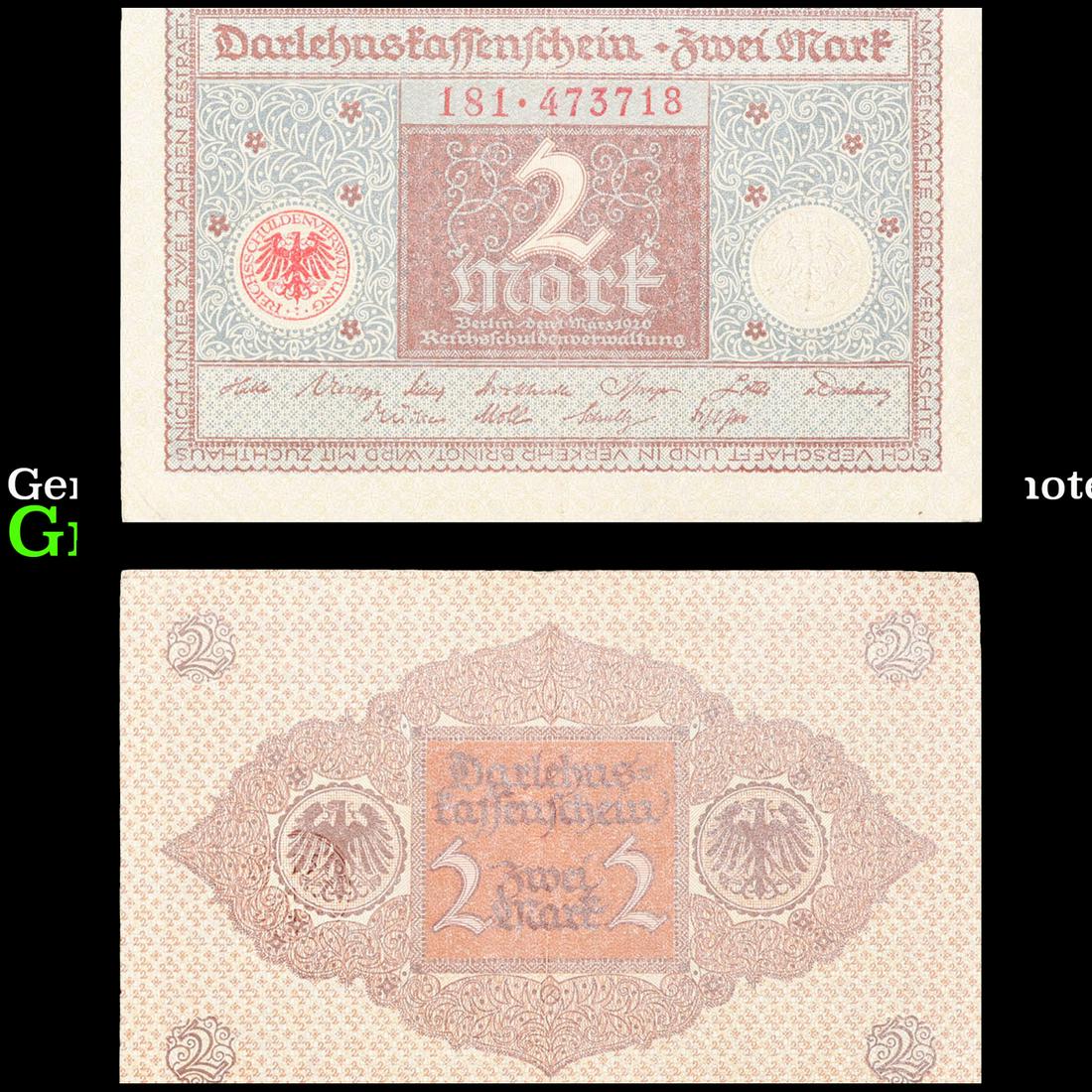 1920 Germany (Weimar Republic) 2 Marks Banknote P# 60 Grades Choice AU (1 of 3)