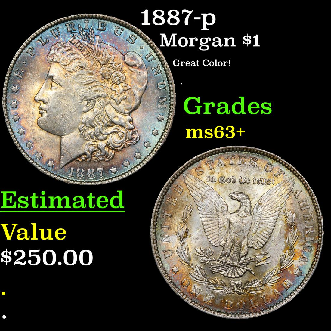 1887-p Morgan Dollar $1 Grades Select+ Unc (1 of 3)