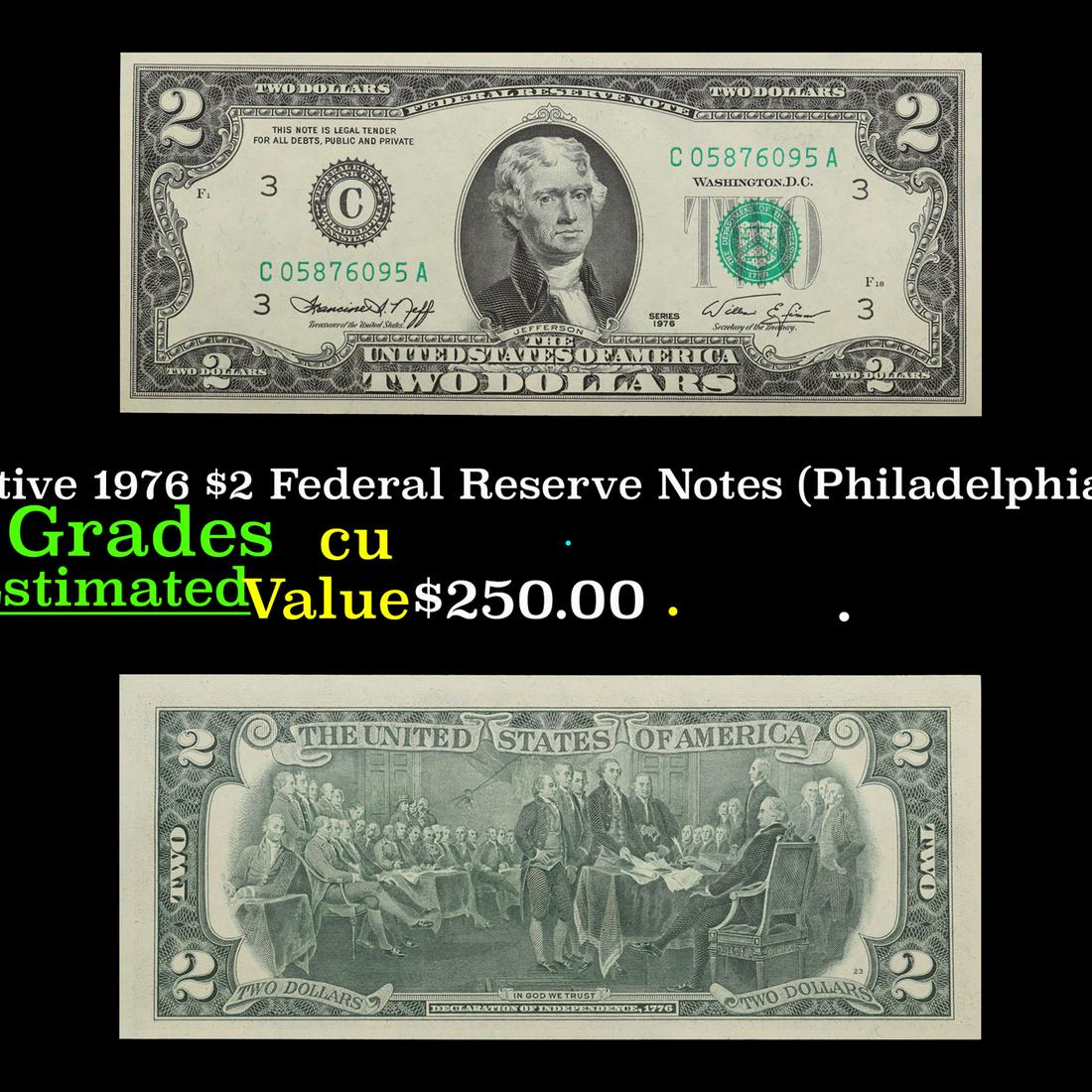 5x Consecutive 1976 $2 Federal Reserve Notes (Philadelphia, PA), All CU! Grades CU (1 of 7)
