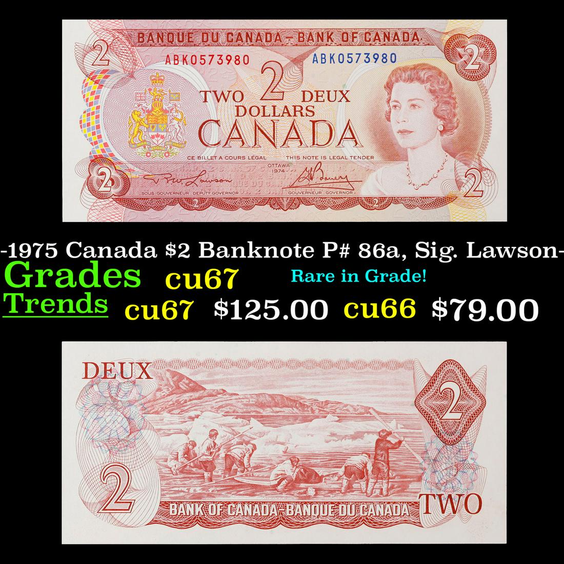 1969-1975 Canada $2 Banknote P# 86a, Sig. Lawson-Bouey Grades Gem++ CU (1 of 3)