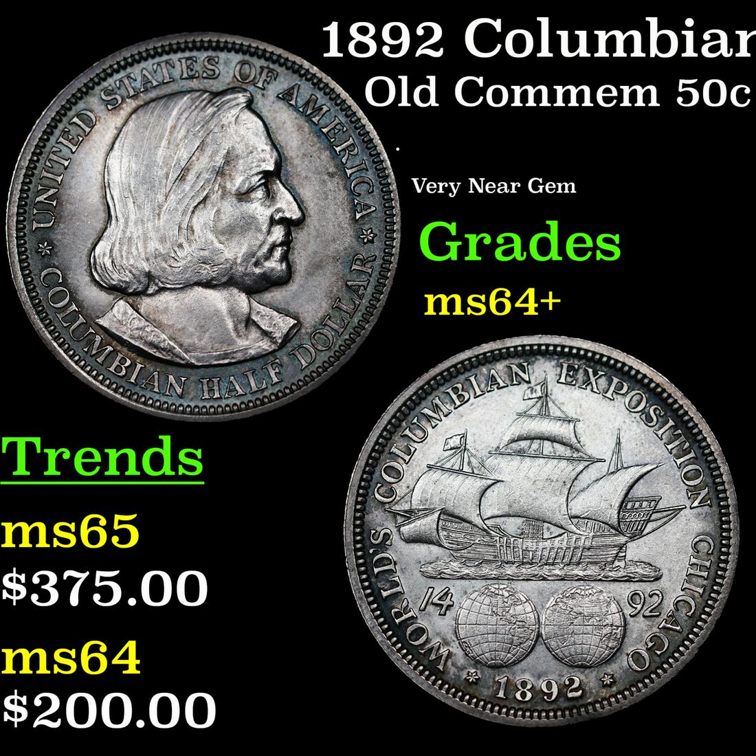 1892 Columbian Old Commem Half Dollar 50c Grades Choice+ Unc (1 of 3)