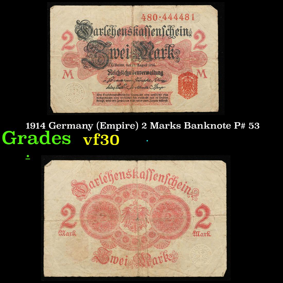 1914 Germany (Empire) 2 Marks Banknote P# 53 Grades vf++ (1 of 3)
