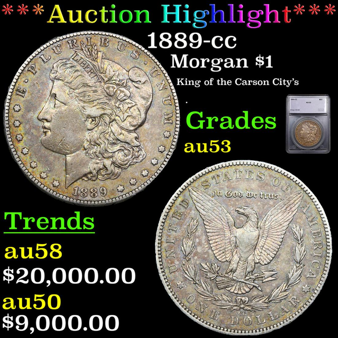 ***Auction Highlight*** 1889-cc Morgan Dollar $1 Graded au53 BY SEGS (fc) (1 of 5)