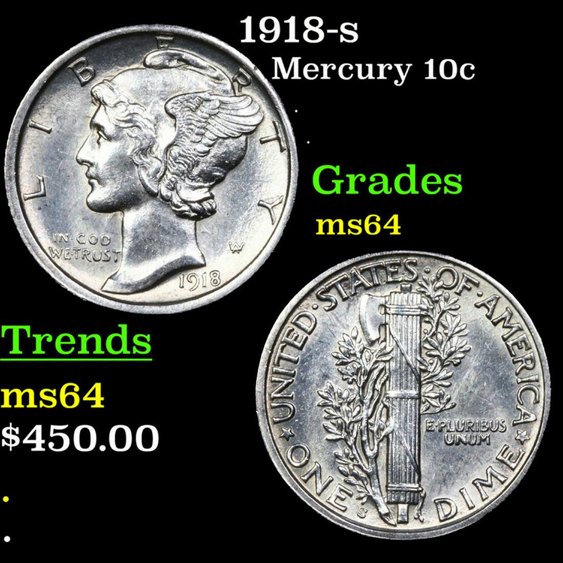 1918-s Mercury Dime 10c Grades Choice Unc (1 of 3)