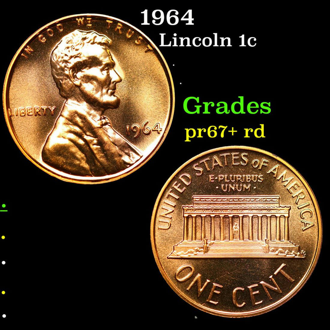 Proof 1964 Lincoln Cent 1c Grades Gem++ Proof Red (1 of 3)