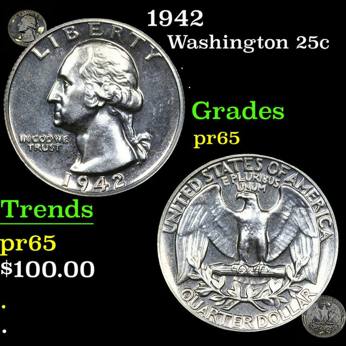 Proof 1942 Washington Quarter 25c Grades GEM Proof (1 of 7)