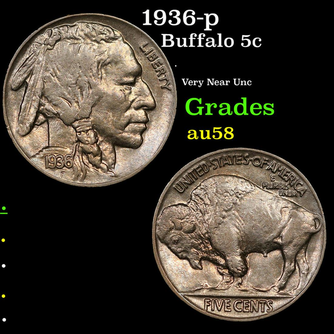 1936-d Buffalo Nickel 5c Grades Choice AU/BU Slider (1 of 3)