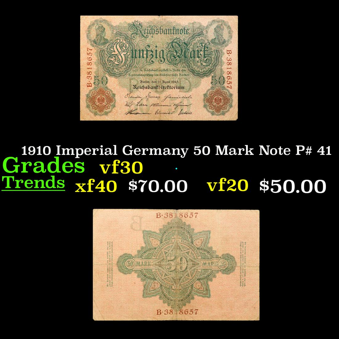1910 Imperial Germany 50 Mark Note P# 41 Grades vf++ (1 of 3)