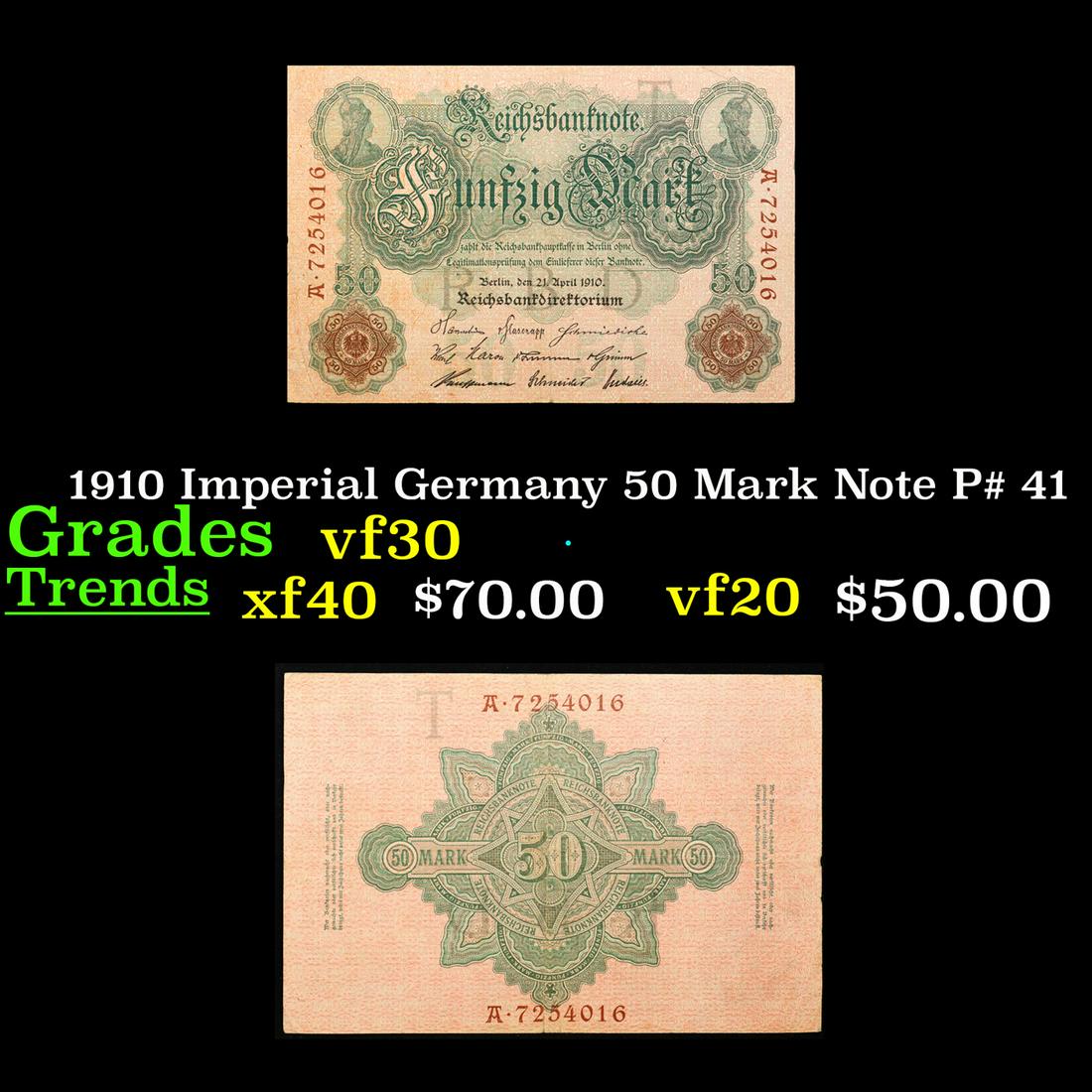 1910 Imperial Germany 50 Mark Note P# 41 Grades vf++ (1 of 3)