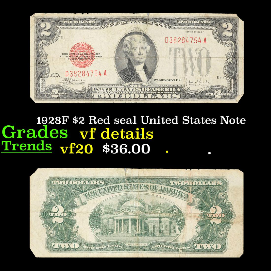 1928F $2 Red seal United States Note Grades vf details (1 of 3)