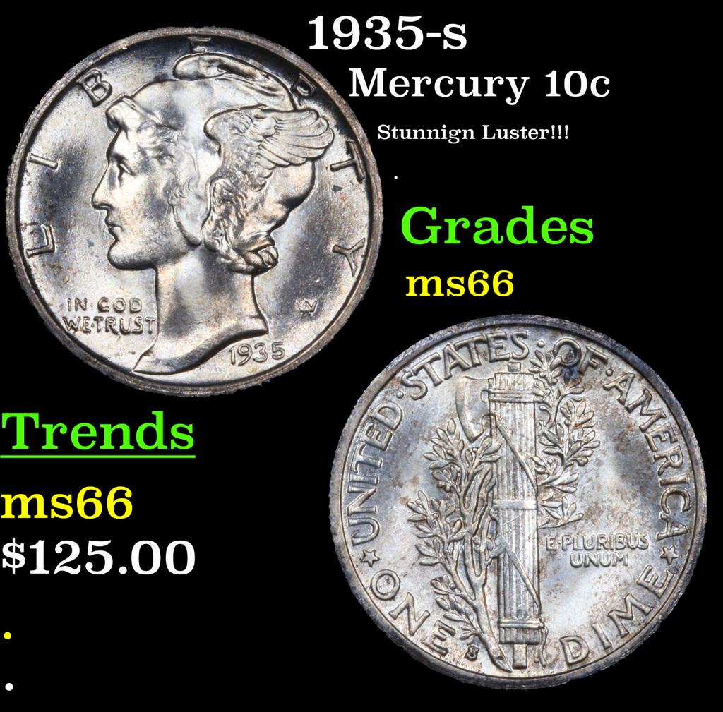 1935-s Mercury Dime 10c Grades GEM+ Unc (1 of 3)