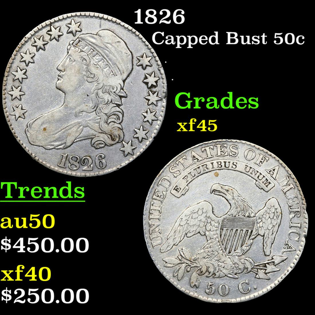 1826 Capped Bust Half Dollar 50c Grades xf+ (1 of 3)