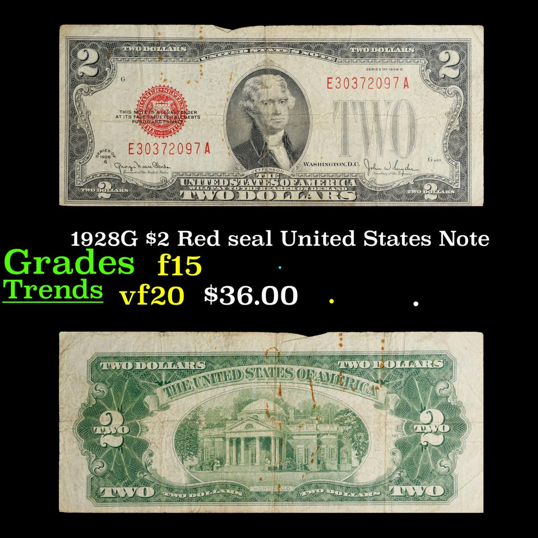 1928G $2 Red seal United States Note Grades f+ (1 of 3)