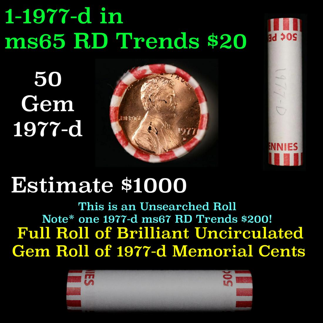 Shotgun Lincoln 1c roll, 1977-d 50 pcs Bank Wrapper. (1 of 3)