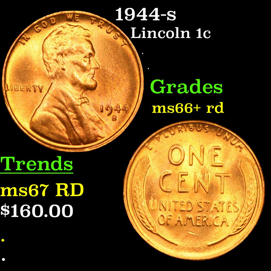1944-s Lincoln Cent 1c Grades GEM++ RD (1 of 3)