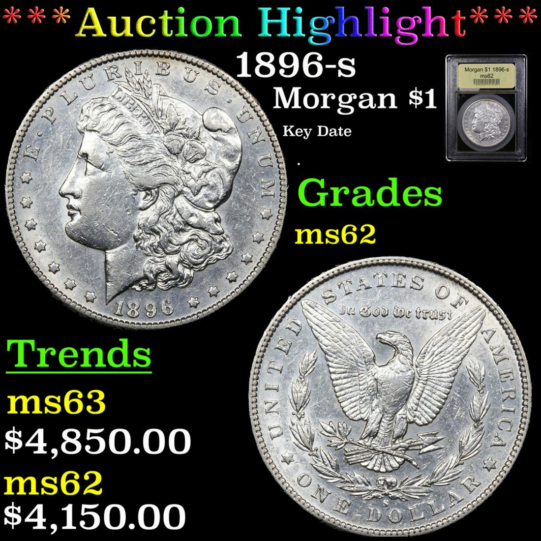 ***Auction Highlight*** 1896-s Morgan Dollar $1 Graded Select Unc BY USCG (fc) (1 of 5)
