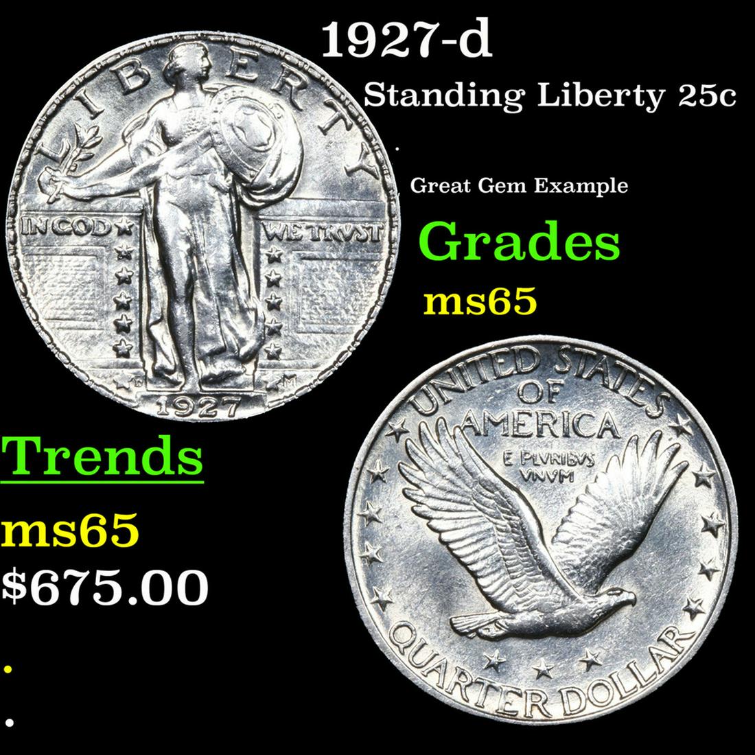 ***Auction Highlight*** 1927-d Standing Liberty Quarter 25c Grades GEM Unc (fc) (1 of 3)