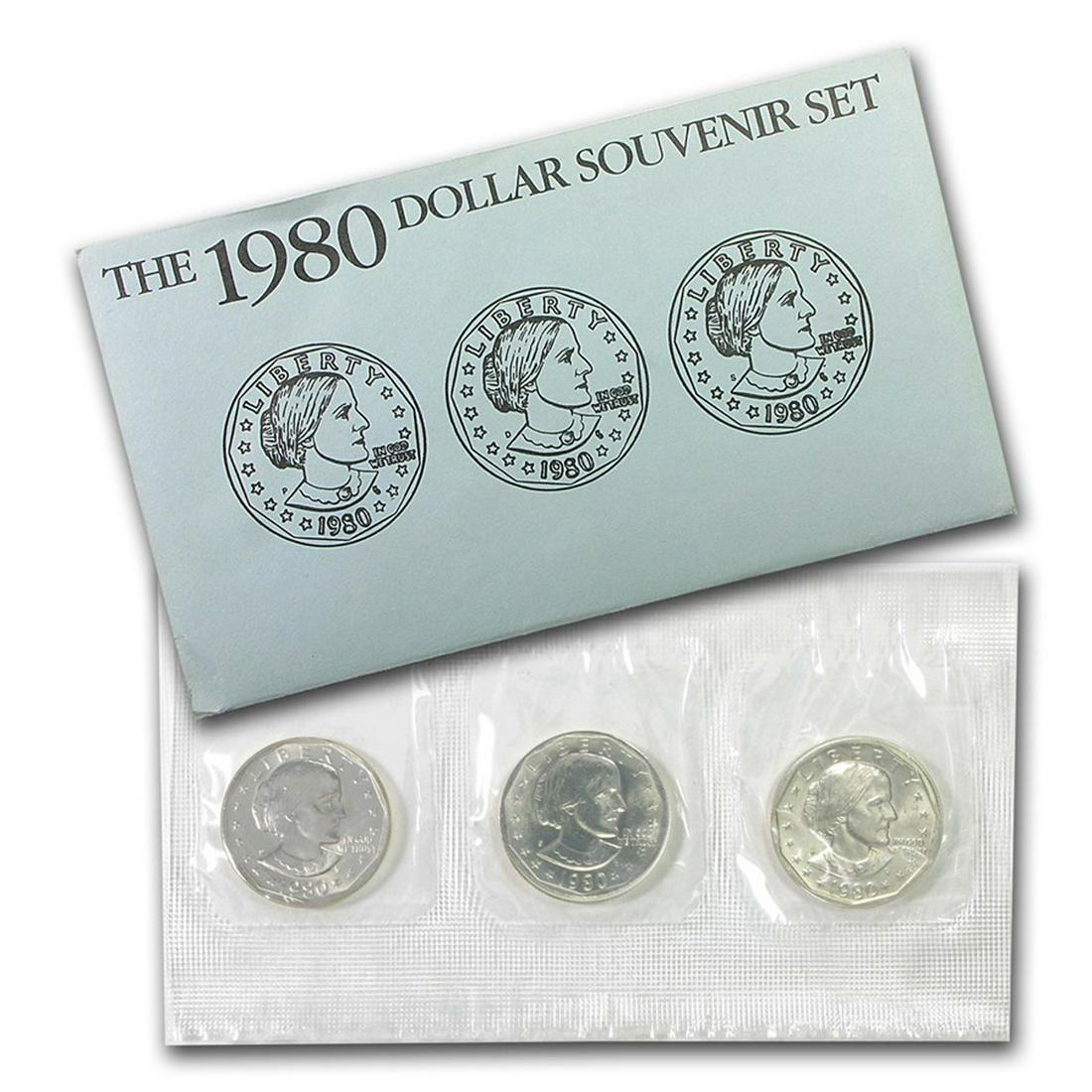1980 Dollar Souvenir Set, 3 Coins Inside!! (1 of 1)
