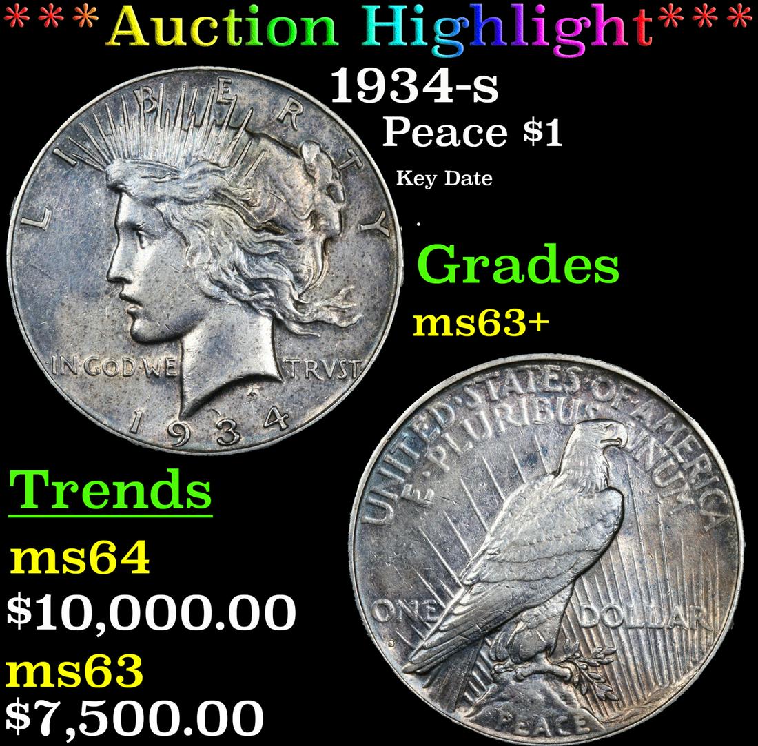 ***Auction Highlight*** 1934-s Peace Dollar $1 Grades Select+ Unc (fc) (1 of 3)