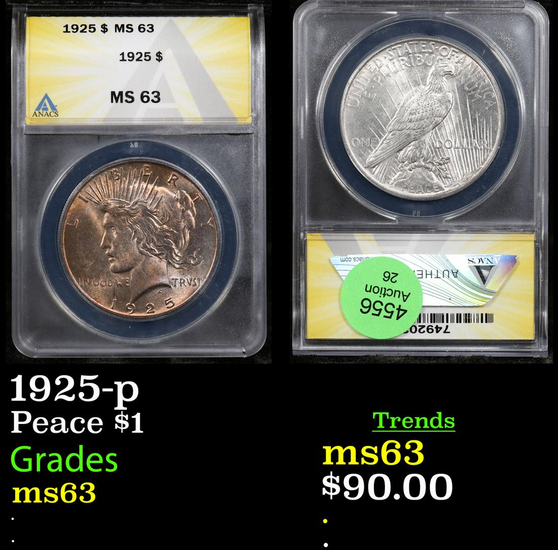 ANACS 1925-p Peace Dollar $1 Graded ms63 By ANACS (1 of 3)