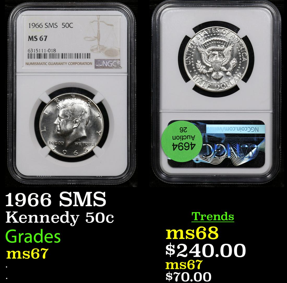 NGC 1966 SMS Kennedy Half Dollar 50c Graded ms67 By NGC (1 of 3)