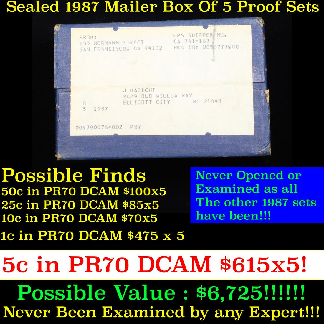 Original sealed box 5- 1987 United States Mint Proof Sets (1 of 1)