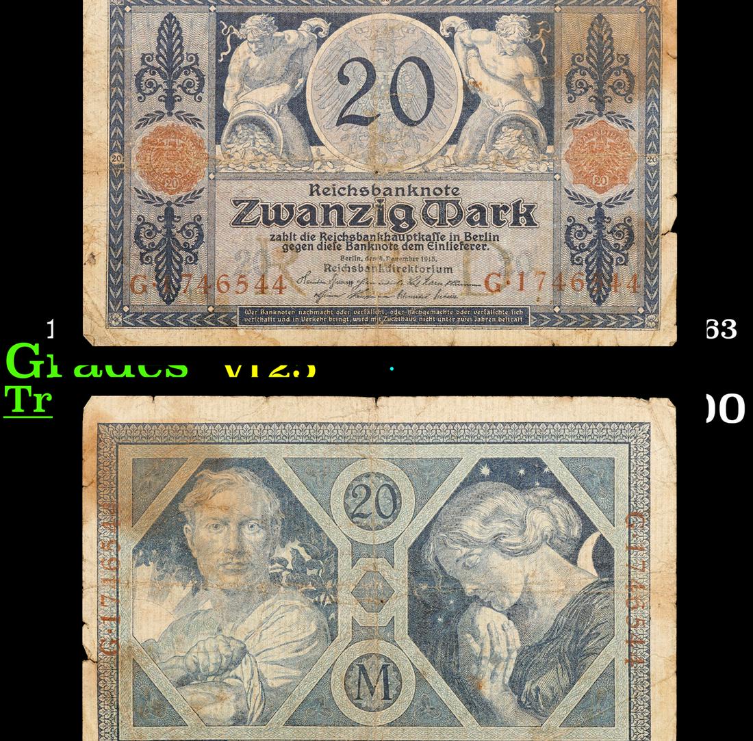 1915 Imperial Germany 20 mark Note P# 63 Grades vf+ (1 of 3)