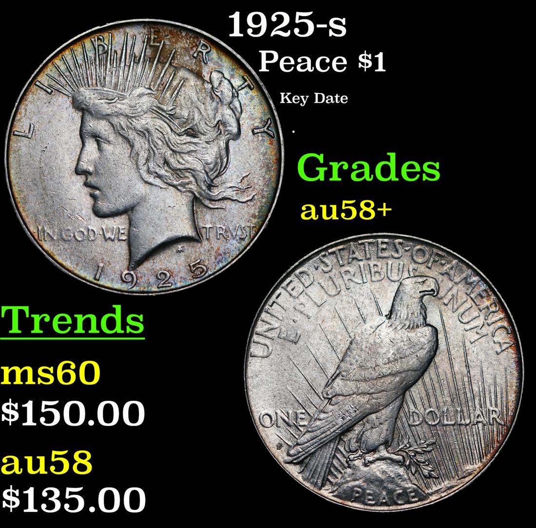 1925-s Peace Dollar $1 Grades Choice AU/BU Slider+ (1 of 3)