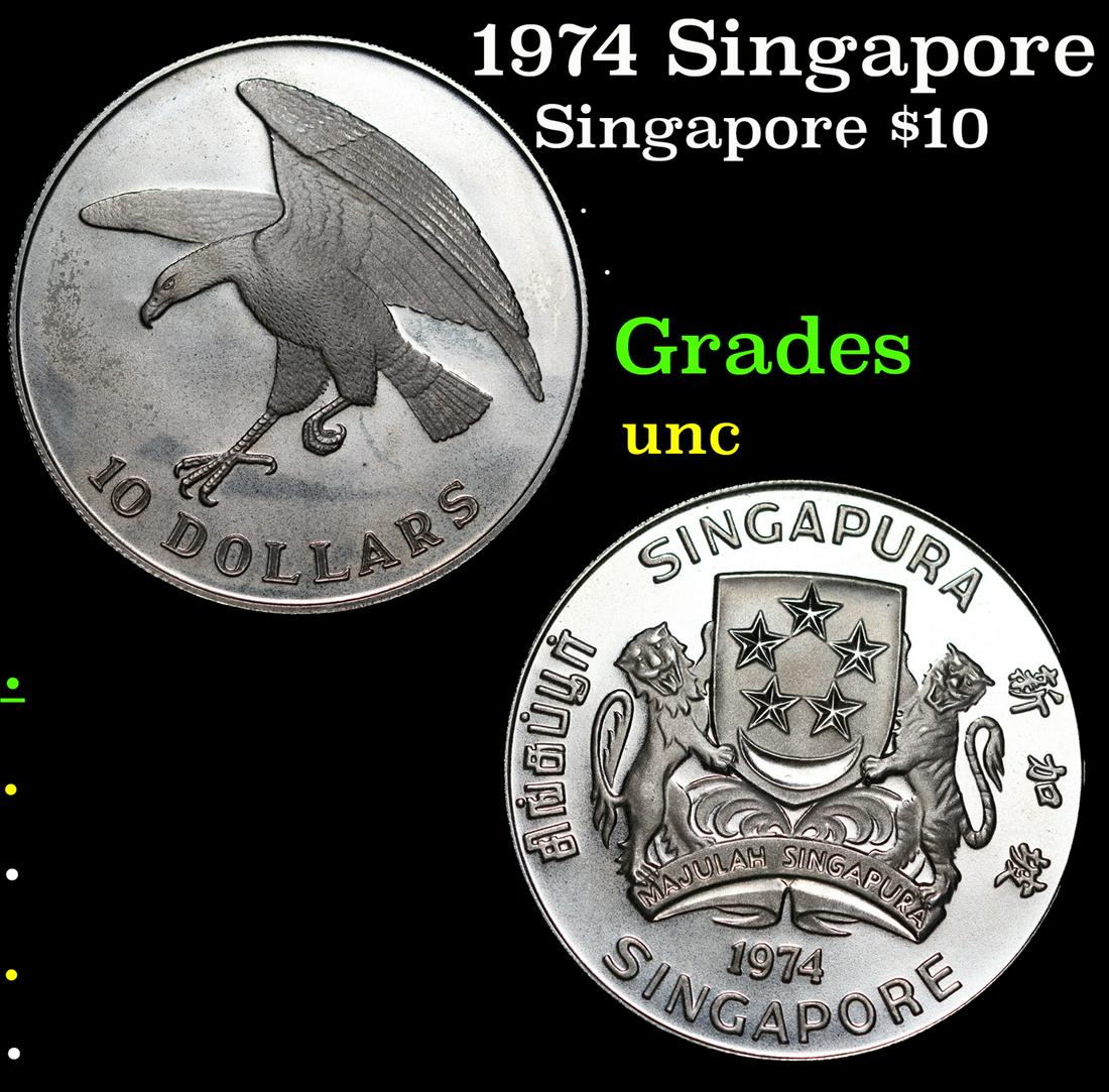 1974 Singapore $10 Silver Proof Grades Brilliant Uncirculated (1 of 3)