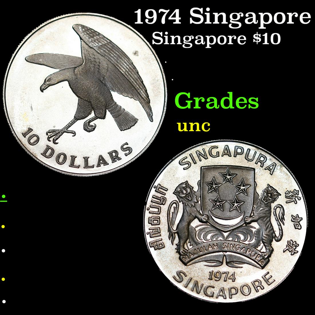1974 Singapore 10 Dollars Silver Proof Grades Brilliant Uncirculated (1 of 3)