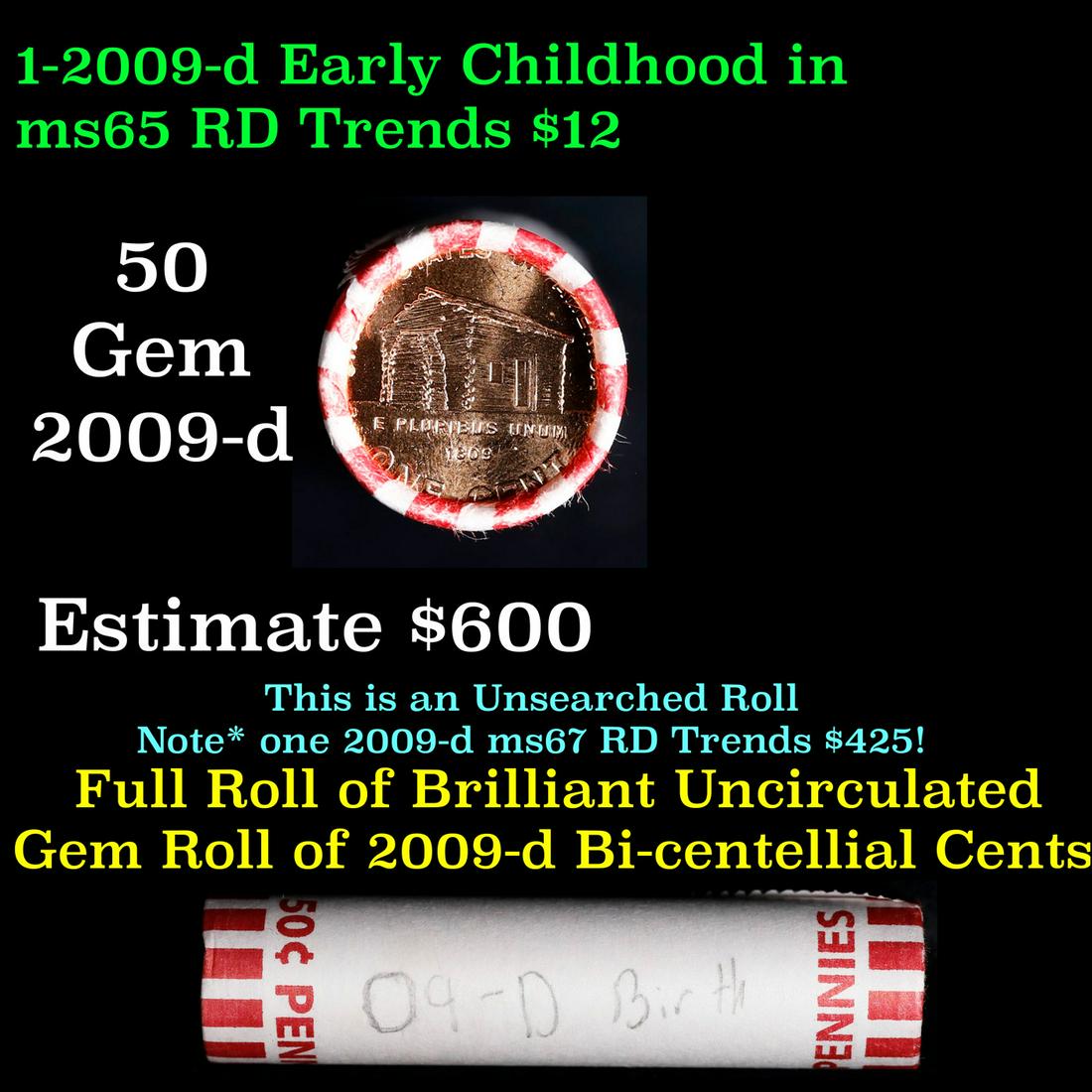 Shotgun Lincoln 1c roll, 2009-d Birth 50 pcs Steel-Strong Wrapper.: Shotgun Lincoln 1c roll, 2009-d Birth 50 pcs Steel-Strong Wrapper.. A terrific Shotgun roll of Lincoln cents. Most if not all coin should be cherry red.