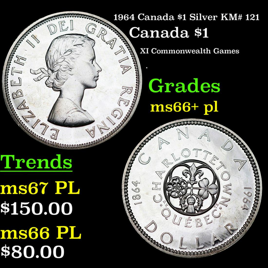1964 Canada $1 Silver Canada Dollar KM# 121 $1 Grades GEM++ PL (1 of 3)
